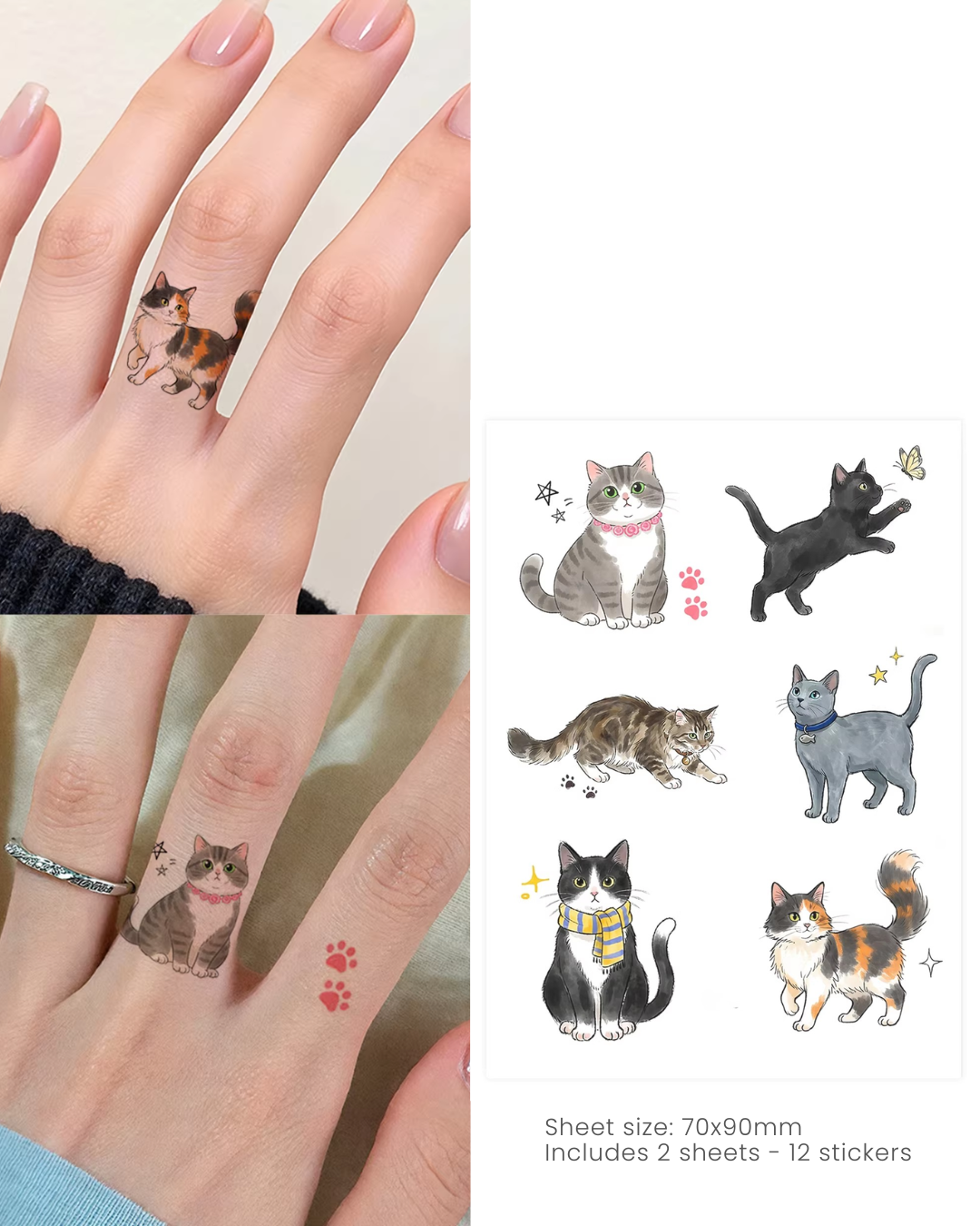 kitten finger tattoo stickers