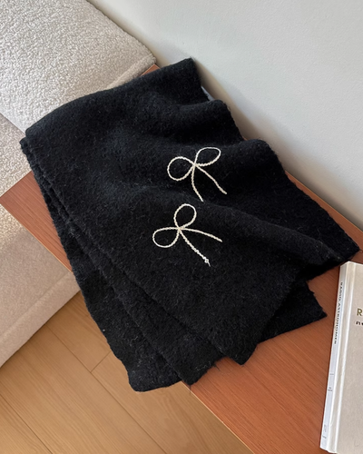 bow embroidery knitted scarf