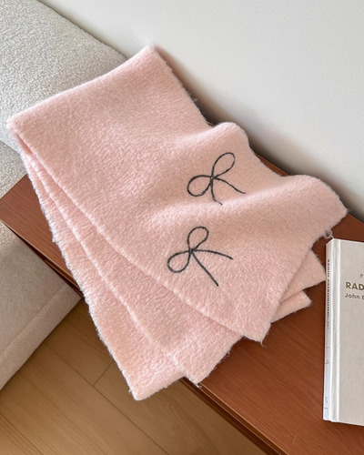 bow embroidery knitted scarf