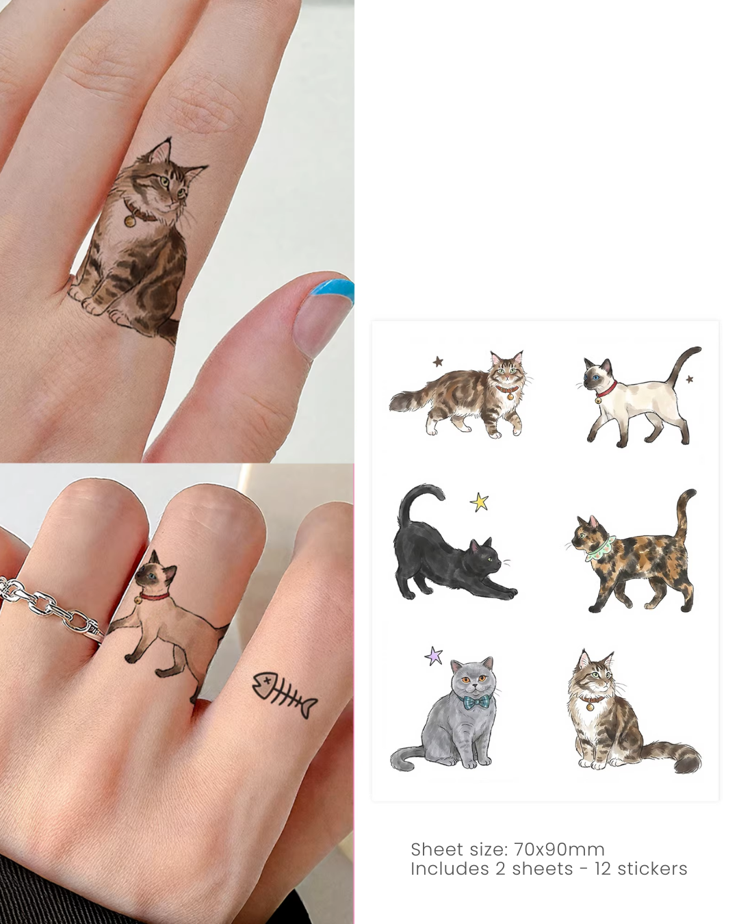 kitten finger tattoo stickers