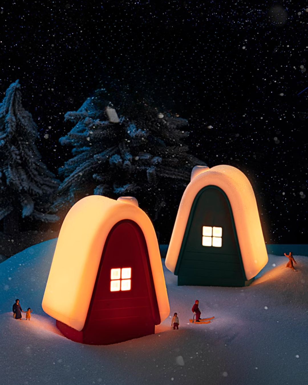 snow cottage house lamp