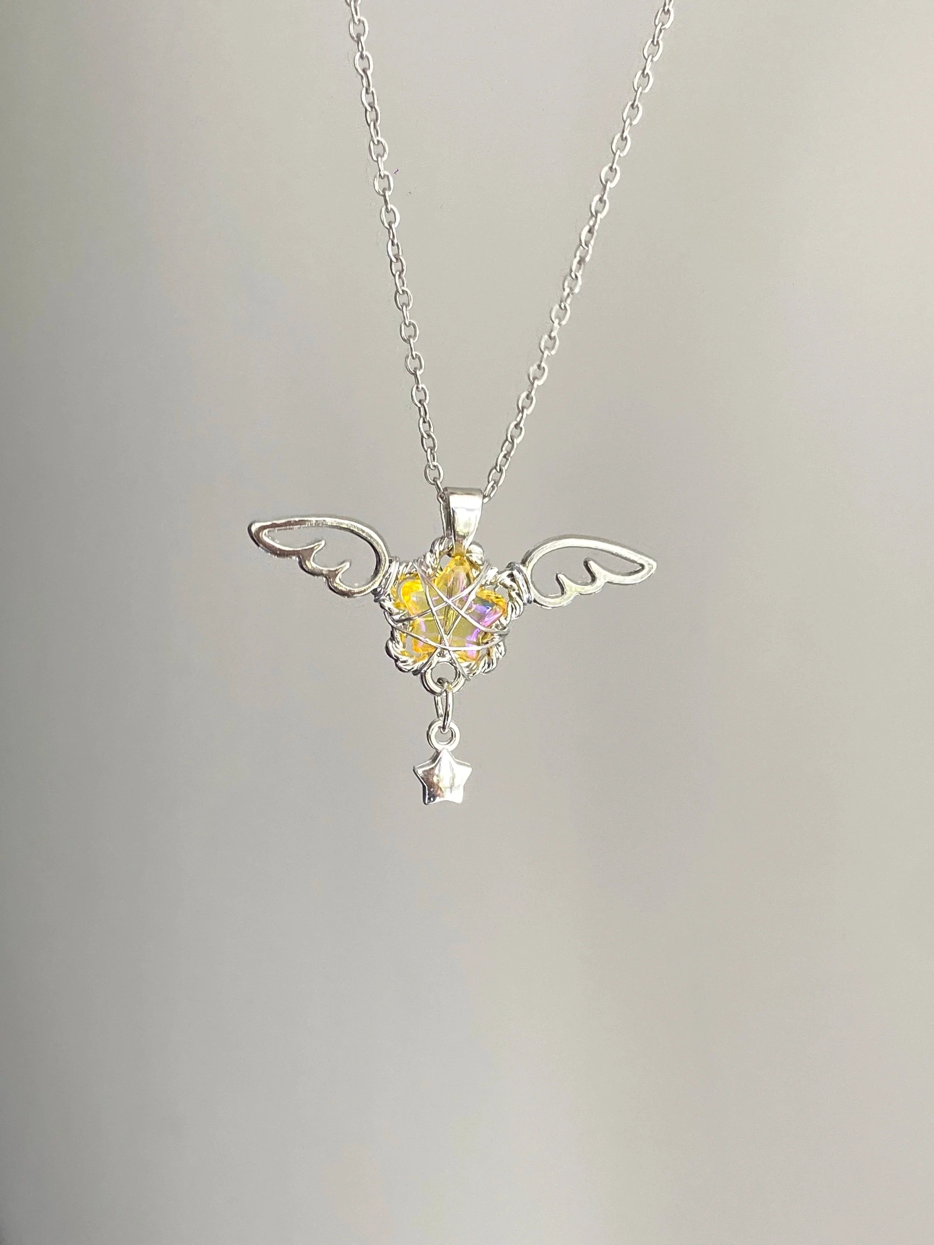 angel wing crystal necklace